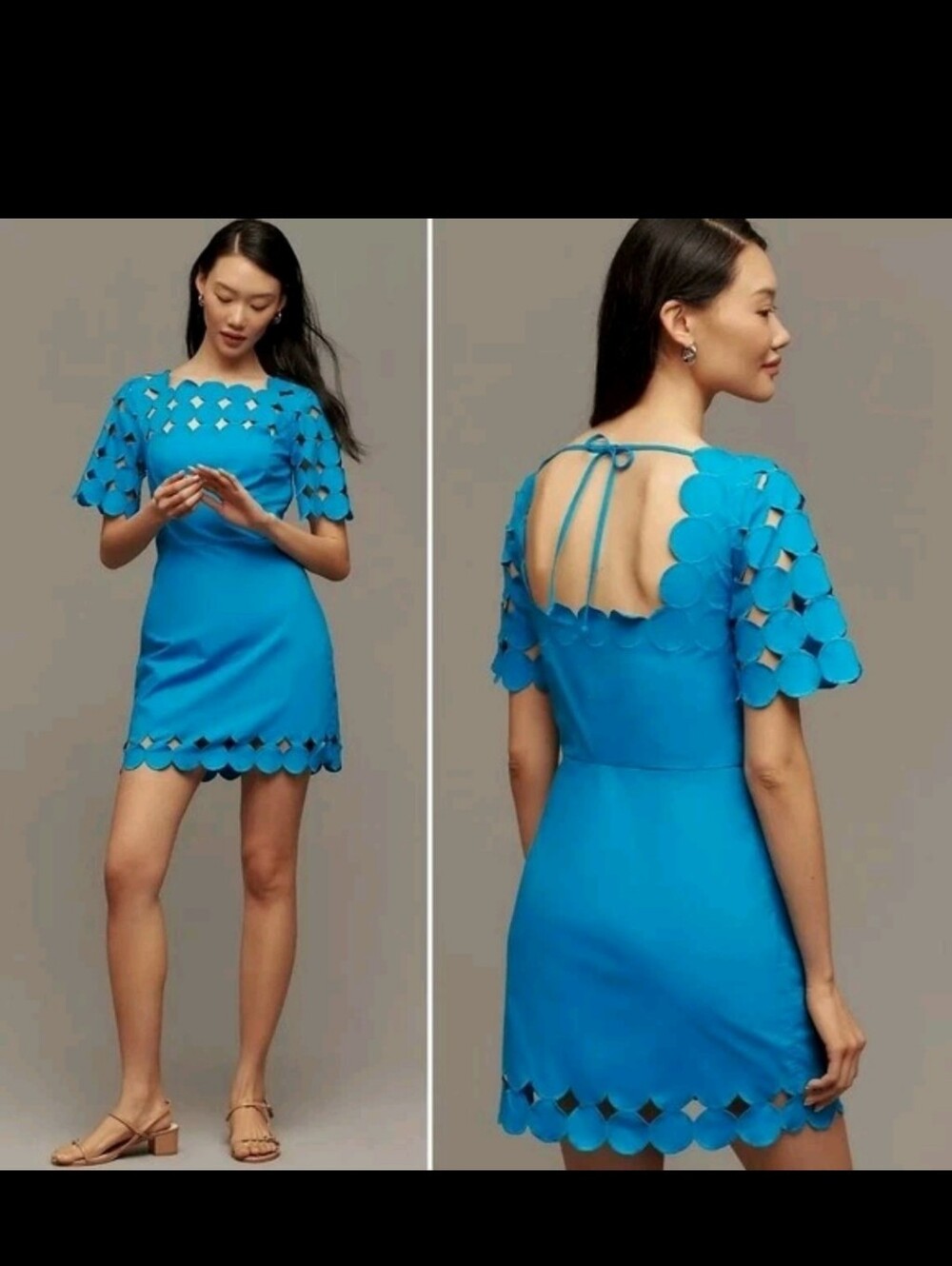 NWT Anthropologie Blue Scallop Cutwork Mini Shift Dress 8 P
